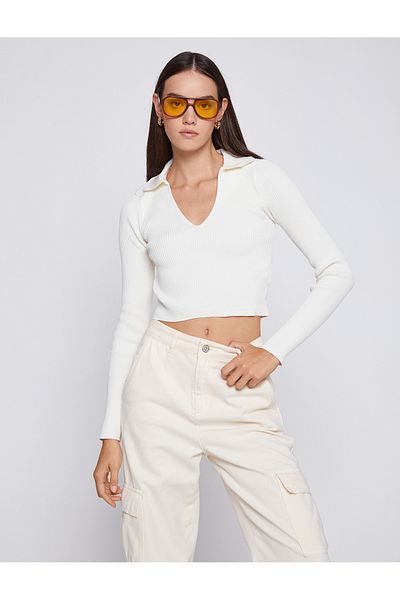 Koton Polo Neck Crop Knitwear Sweater Long Sleeve