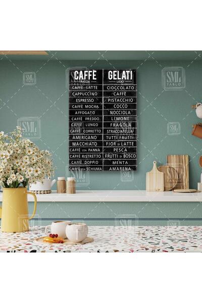 SML TABLO Cafe Pizza Gelati Kahve Köşesi Tabelası Menü Ürün Listesi Dikey Kanvas Tablo