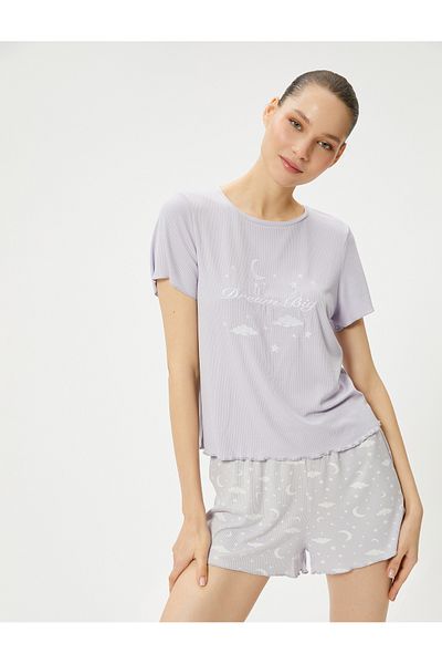 Koton Pajama Set with Shorts Crew Neck Short Sleeve Viscose