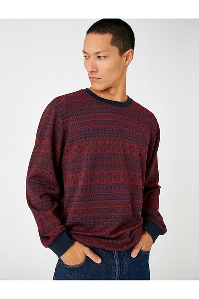 Koton Basic-Jacquardpullover mit Rundhalsausschnitt und langen Ärmeln