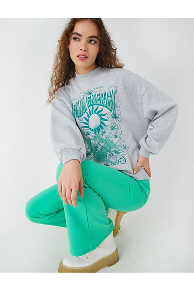 Koton Grau meliertes Damen-Sweatshirt 3WAL10485IK