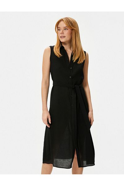 Koton Φόρεμα πουκάμισο Midi Viscose - Λεπτό ύφασμα, σχέδιο με κουμπιά και ζώνη