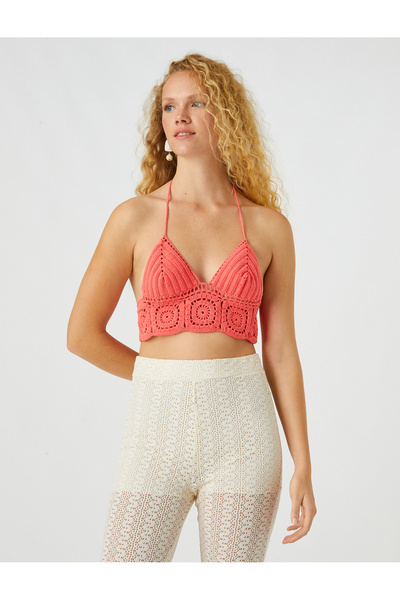 Koton Melis Ağazat X - Crochet Bustier, Knitted Detail and Halter Neck