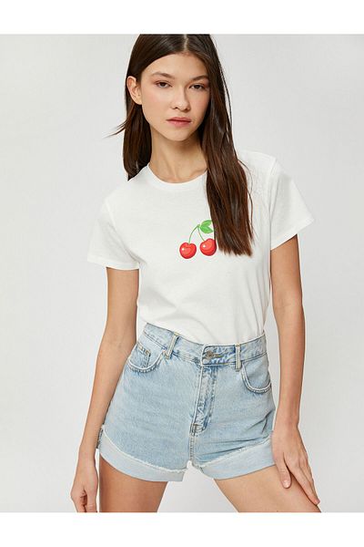 Koton Crew Neck Printed Cotton Short Sleeve T-Shirt