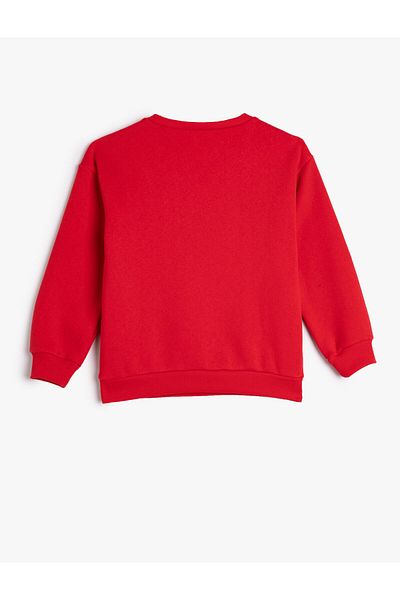 Koton Crew Neck Cat Printed Raised Sweatshirt