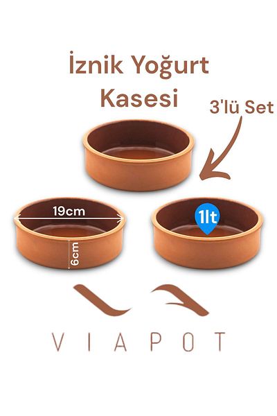 Viapot Iznik Stew Yogurt Bowl Glazed Inside 3 Pieces Pottery 19X6Cm 1000ml Pottery