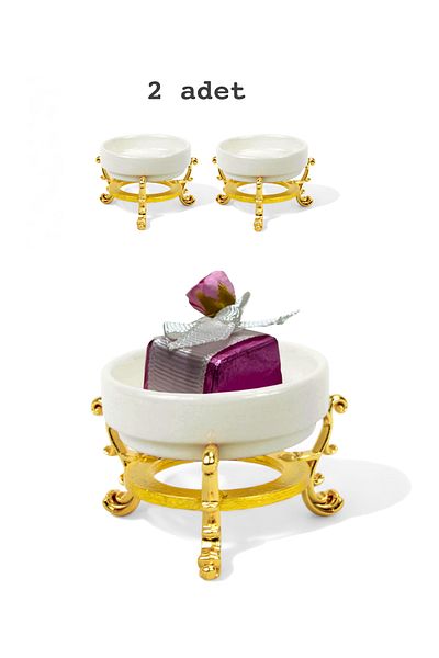 EVSTYLE Gold Colored 2-Piece Porcelain Turkish Delight Footed Set
