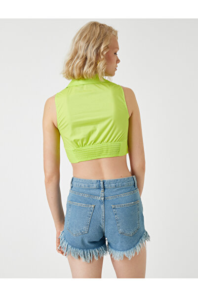 Koton Crop Poplin Μπλούζα Αμάνικη Μαζευμένη Polo Λαιμόκοψη