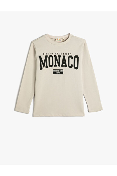 Koton T-Shirt Long Sleeve Crew Neck City Themed Cotton