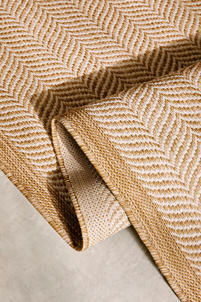 Ocean Home Textile Leke Tutmaz İç Dış Mekan Bej Renk Balıksırtı Halı Kilim