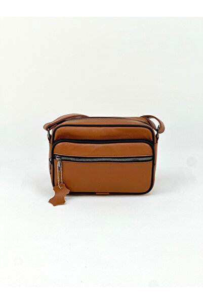 Deribag Hakiki Deri, Orta Boy,Taba,Çapraz Askılı,Kadın Omuz Çantası 23*18*8 cm