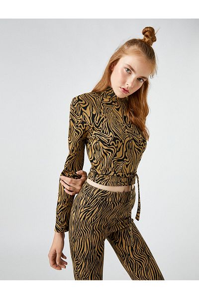 Koton Long Sleeve T-Shirt Zebra Print Half Turtleneck