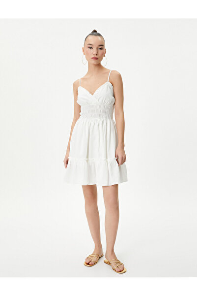 Koton Minikleid mit Trägern, gefüttert, zweireihig, Kragen, Rüschendetails, elastisch, mehrlagig