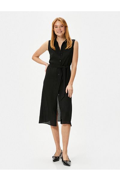 Koton Φόρεμα πουκάμισο Midi Viscose - Λεπτό ύφασμα, σχέδιο με κουμπιά και ζώνη