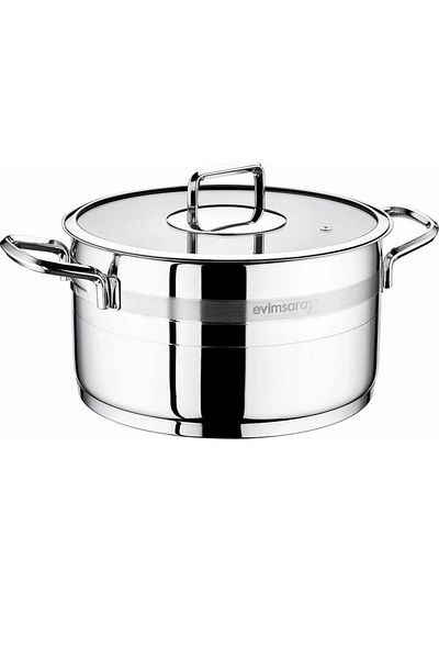 Evimsaray Sapphire 22 cm Stainless Steel Deep Pot