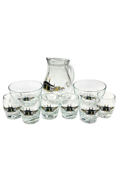 Tekbir Glass Floor Set 9 Piece Kaaba Patterned Floor Set