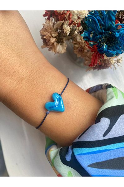 BAE ATOLYE Blue Murano Glass Beaded Navy Blue Rope Heart Bracelet