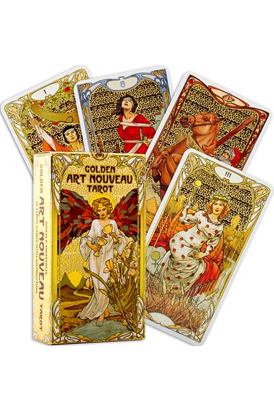 SPELT 78 Card Golden Art Nouveau 9x5,5cm Mini Tarot Deck Tarot Cards