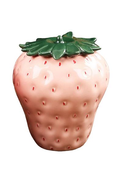 Choice pink Strawberry shaped ceramic jar food storage jar tea jar sealed tea coffee jar spice nut snack su