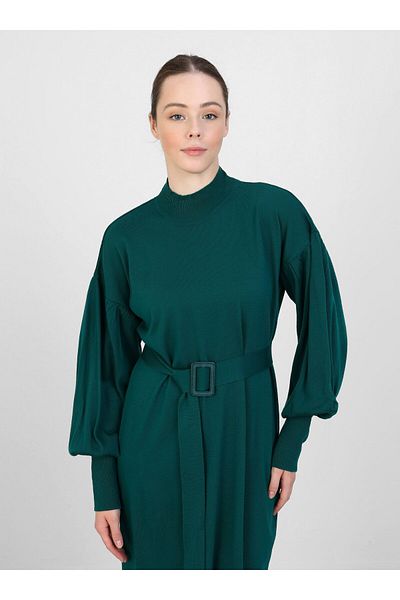 Benin Rochie Hijab Tricotaj Detaliat Curea - Verde Smarald - Benin