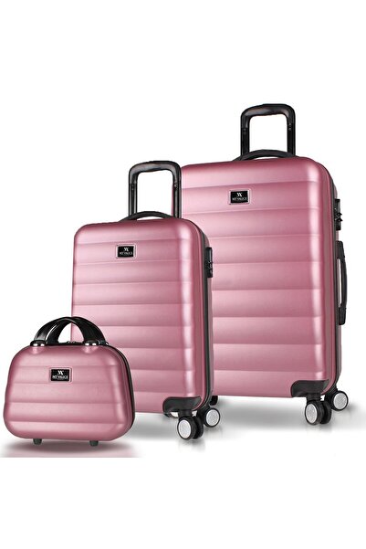 My Valice Colors Abs Makyaj Kabin ve Orta Boy Rose Gold 3'lü Valiz Seti