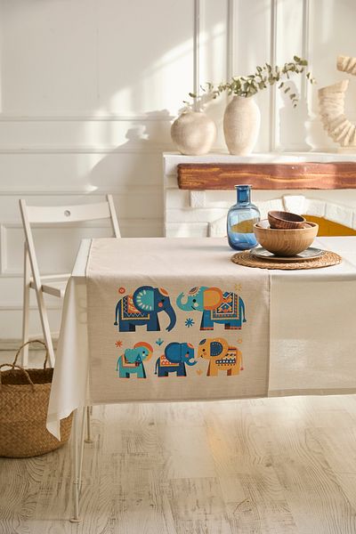AYSHOME Ays Home Πολύχρωμος δρομέας με μοτίβο ελέφαντα (Λινά εμφάνιση)