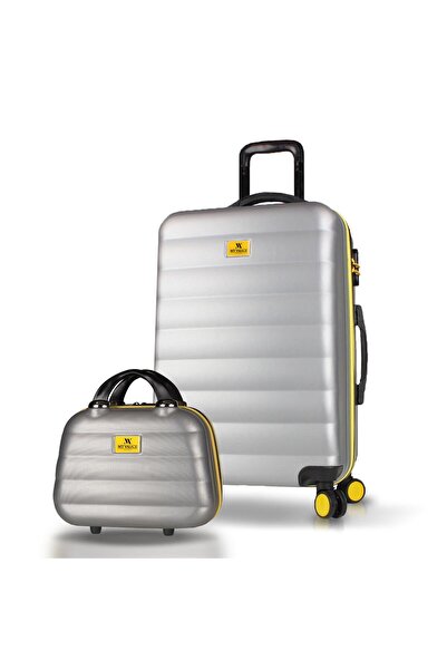 My Valice Colors Abs Makyaj ve Orta Boy Gri  2'li Valiz Seti