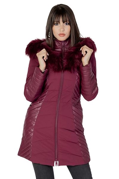 Guess Claret Red Oxana Slim Fit Quilted Women's Coat