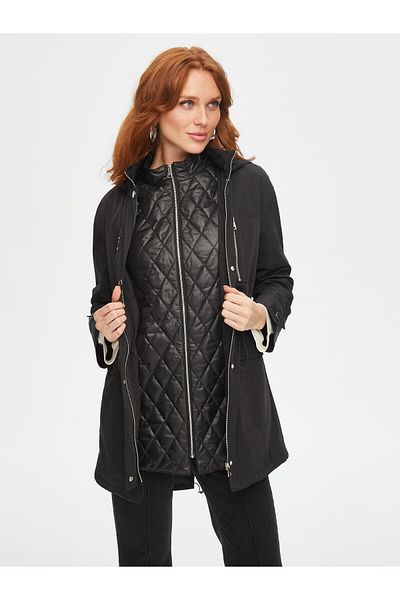 Faik Sönmez Quilted Windbreaker Detailed Hooded Trench Coat 69524