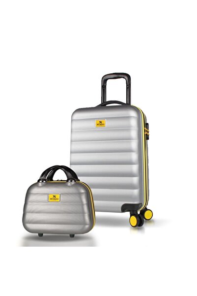 My Valice Colors Abs Makyaj ve Kabin Boy Gri  2'li Valiz Seti