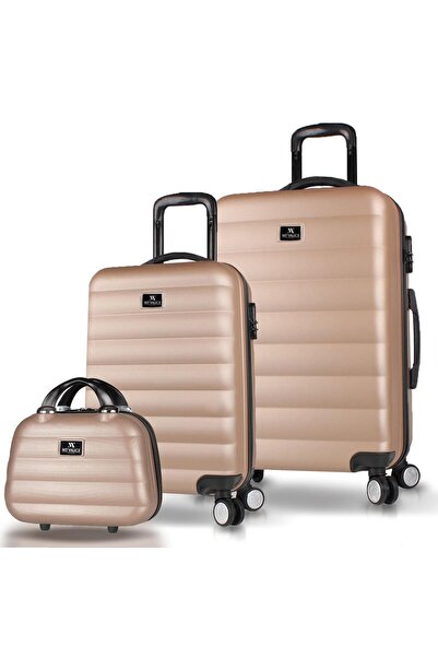My Valice Colors Abs Makyaj Kabin ve Orta Boy Gold 3'lü Valiz Seti