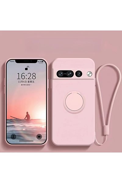Choice غلاف هاتف سيليكون سائل بحامل حلقي مغناطيسي وردي لهاتف Pixel 8a لهاتف Google Pixel 9 8 8a 7 Pr