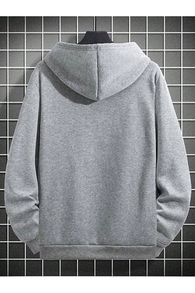 aynewmoda Saturn Front Printed Gray Hooded Sweatshirt Hoodie