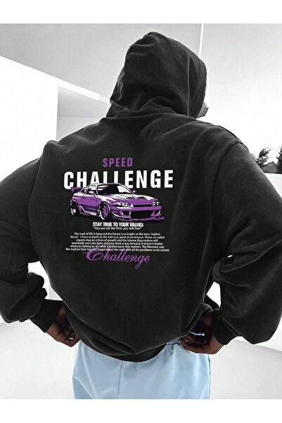 LUNAVISTA Pink and Black Hooded Car Printed Sweatshirt Hoodie
