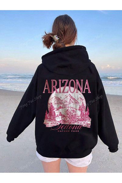 aynewmoda Hanorac negru cu glugă ARIZONA - Hanorac imprimat pe spate
