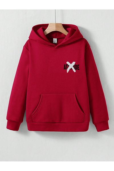 PENTHİLUS Attitude X Claret Red Hooded Sweatshirt - Front and Back Printed