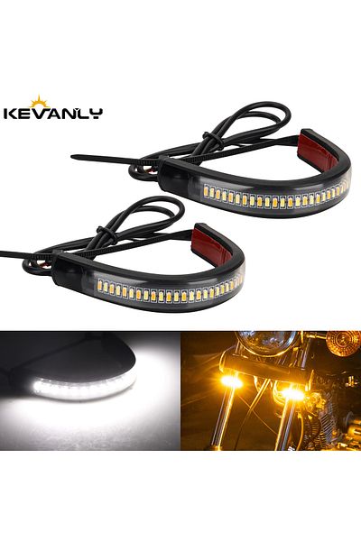 Choice 2 Pcs 2 Pcs 12V LED Motorcycle Turn Signal Light & DRL Ring Fork Strip Lamp Flashing Blinker Amber W