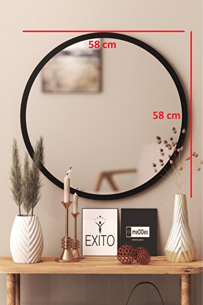 SUEL HOUSE Yuvarlak Ayna 60 Cm Mat Parlak Siyah Dresuar Koridor Duvar Salon Aynası 5705