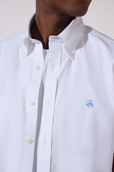 BROOKS BROTHERS Ανδρικό λευκό μη σιδερωμένο πουκάμισο με κανονική εφαρμογή με φαρδιά εφαρμογή