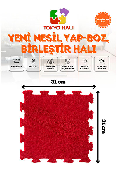 Sereniqa Kırmızı Peluş Puzzle Halı, Kendi Tasarımını Oluştur, Yapboz Halı, Pe...