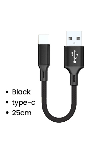Choice كابل قصير 0.25 متر من النوع c باللون الأسود، كابلات Micro USB من النوع...