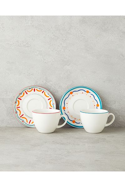 English Home Colorful Porcelain Cup Set - 4 Pieces, 2 People, 220 ml
