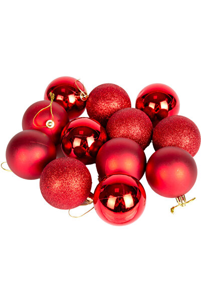 Herdekora Christmas Ball Glitter Matte Glossy Set of 12 Red 6 Cm.