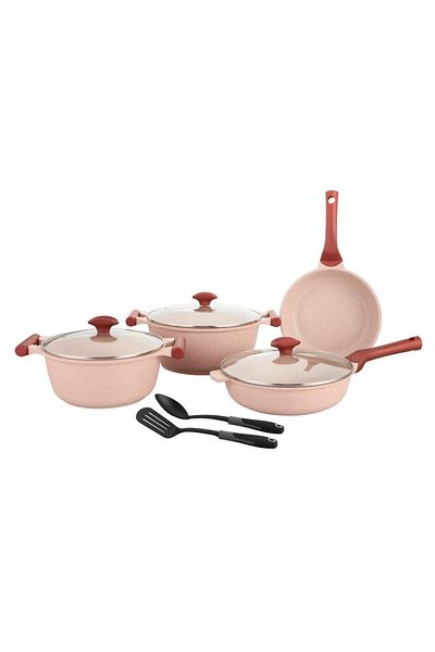 Prestige Essentials Granite 9 pcs Pots and Pans Set - Pink