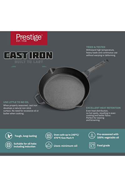 Prestige Pre-Seasoned Cast Iron Fry Pan 22 cm  PR48902