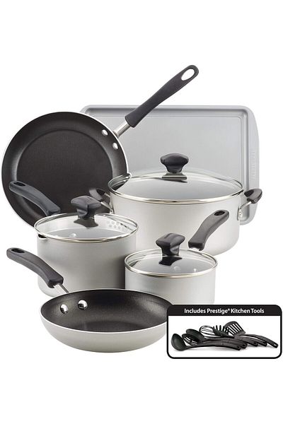 Farberware Cookstart Diamond Max Nonstick Cookware Pots and Pans Set 15 Piece - Silver