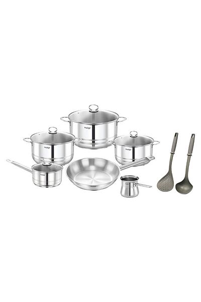 Prestige Stainless Steel 12Pc Cookware Set | Induction Bottom Pots and Pans Set- PR80981