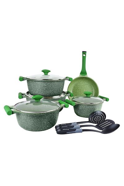 Prestige Essentials Granite 12 Piece NonStick Cast Aluminium Cookware sets -  Green