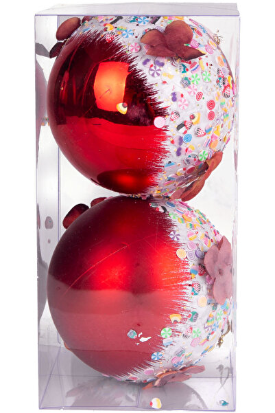 Herdekora Christmas Ball Leaf and Cake Ornaments Figured 2 Pack Red 10 Cm.