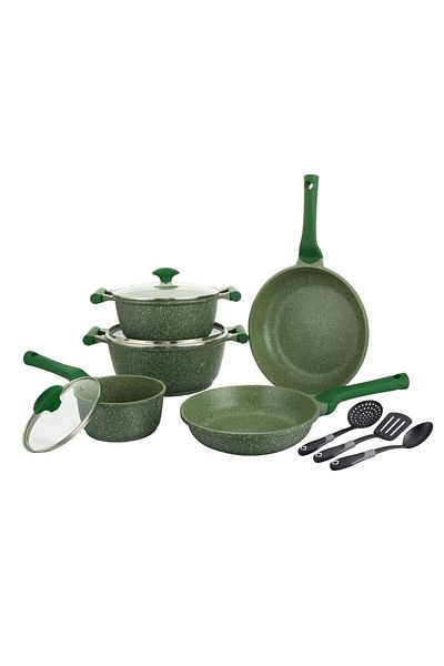 Prestige Essentials Granite Nonstick Pots and Pans Set | Induction Cookware Set 11 Pieces  - Green
